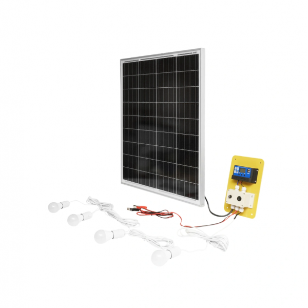 Set panou solar 75W fotovoltaic monocristalin 790x690x75mm 12-24V 4 becuri LED 9W
