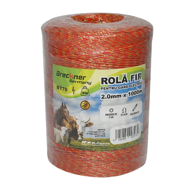 Rola fir galben-rosu fi 2mm, 6x0.15mm SS inox, 5.5 Ohm/m 1000m gard electric