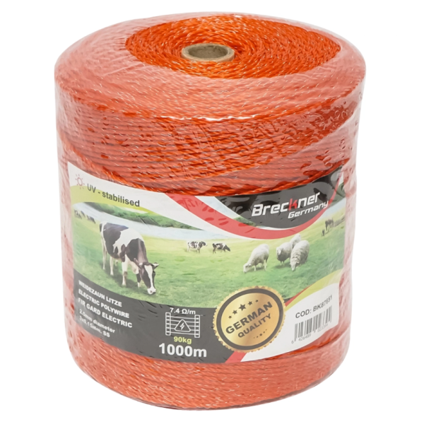 Rola fir portocaliu fi 2,5mm. 3x0.15mm. SS, rezistenta 7.4 Ohm/m, 1000m gard electric