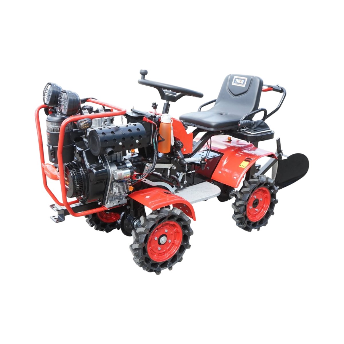 Mini tractor 4x4 diesel 17CP, 531cc, 3+1 viteze, 2 cutii de viteze, pornire electrica/manuala, latime lucru 1050mm cu freza, rarita, roti metalice, picior sprijin