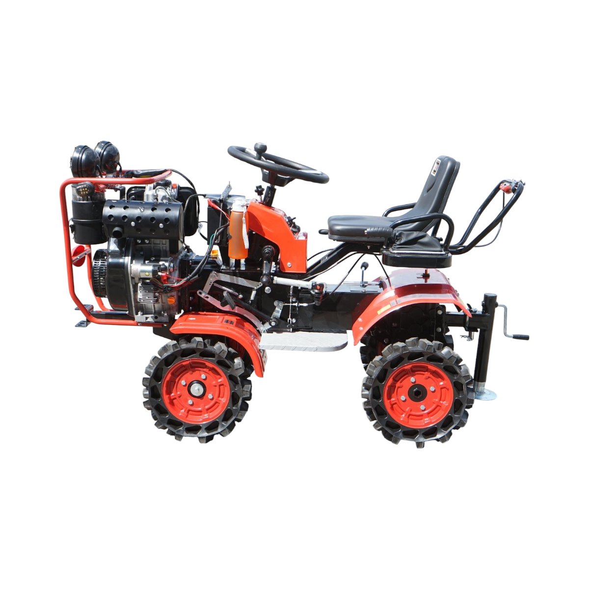 Mini tractor 4x4 diesel 17CP, 531cc, 3+1 viteze, 2 cutii de viteze, pornire electrica/manuala, latime lucru 1050mm cu freza, rarita, roti metalice, picior sprijin