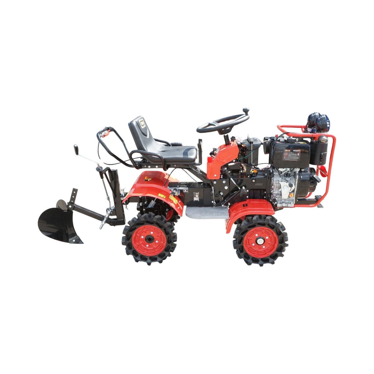 Mini tractor 4x4 diesel 17CP, 531cc, 3+1 viteze, 2 cutii de viteze, pornire electrica/manuala, latime lucru 1050mm cu freza, rarita, roti metalice, picior sprijin