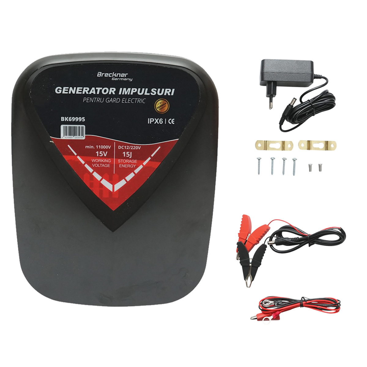 Aparat generator de impulsuri 15 Joule, 12V/220V, 100 km pentru gard electric IPX6