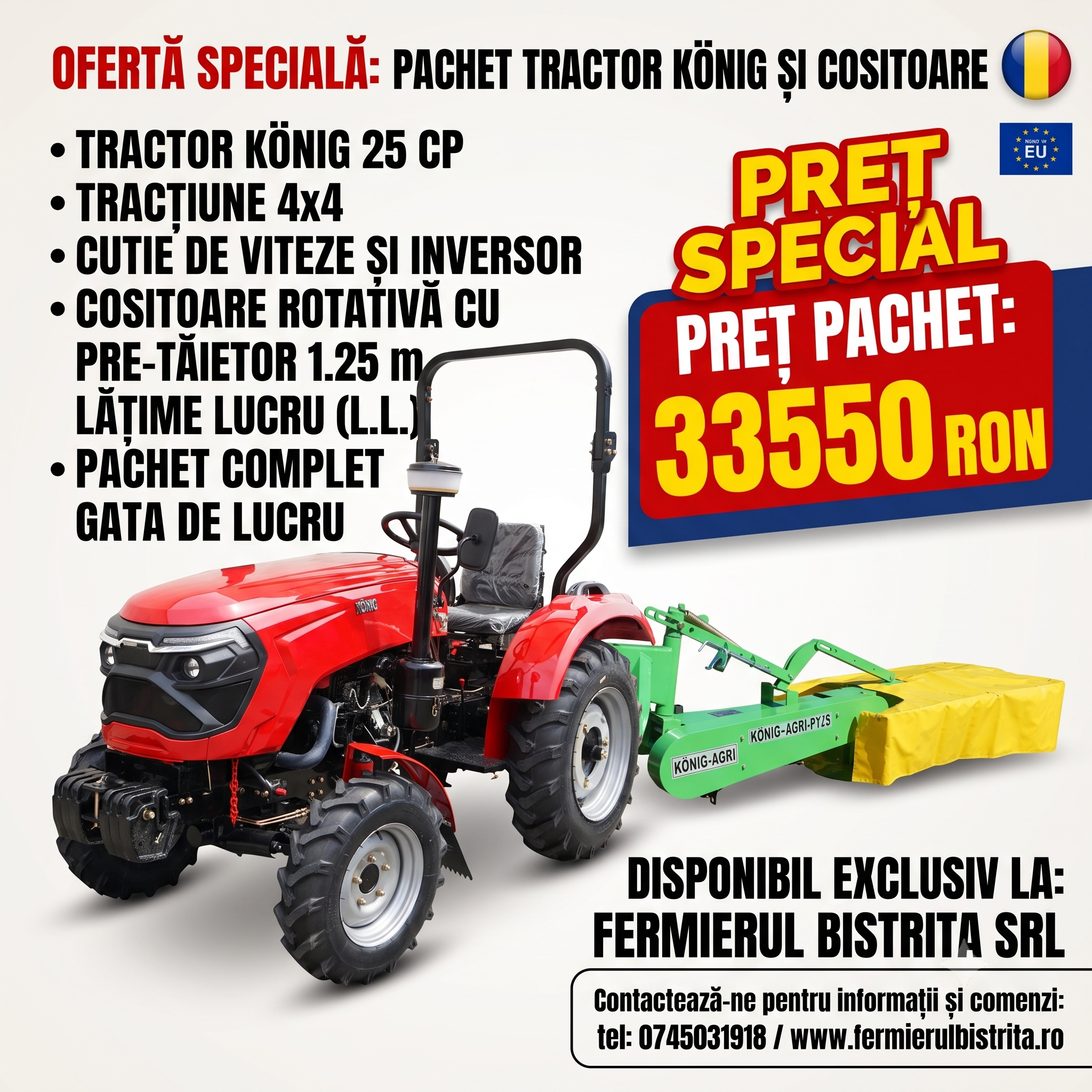 Tractor 25 CP cu cositoare 1.25