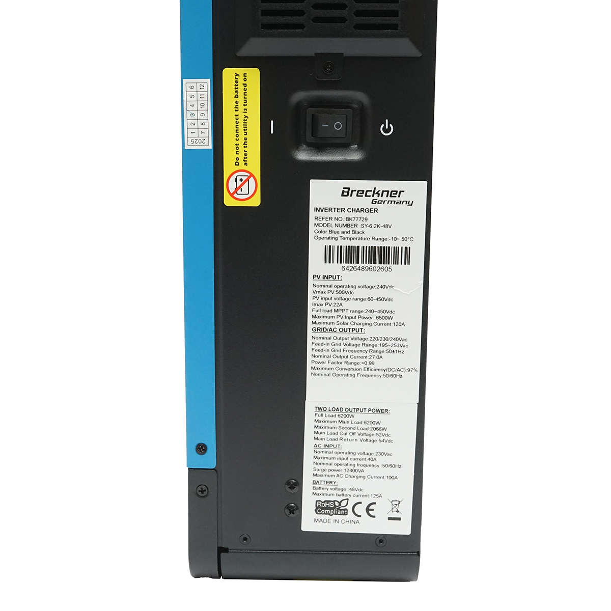 Invertor solar hibrid 6.2KW Breckner Germany 48V, 120A, MPPT, monofazic, OFF-GRID, SY-6.2K-48V