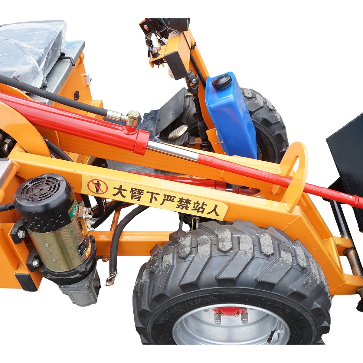 Mini incarcator frontal electric cu 3 roti, 2 motoare 1800W/1300W, baterie 48V/52Ah, capacitate ridicare 200kg, cupa 900x450x370mm