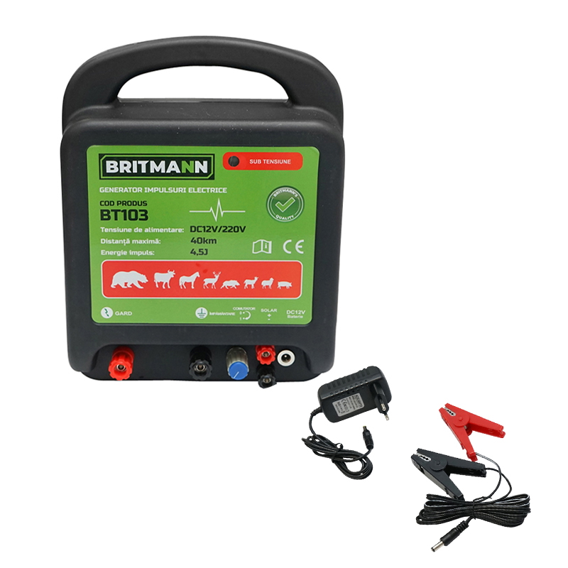 Aparat generator de impulsuri DC 12/220V, 4.5 Joule 40km pentru gard electric