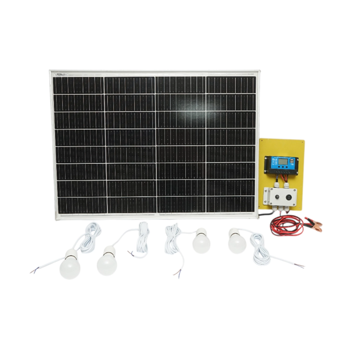 setpanou-1 Set panou solar 75W fotovoltaic monocristalin 760x550x25mm 12-24V 4 becuri LED 9W - imagine 1