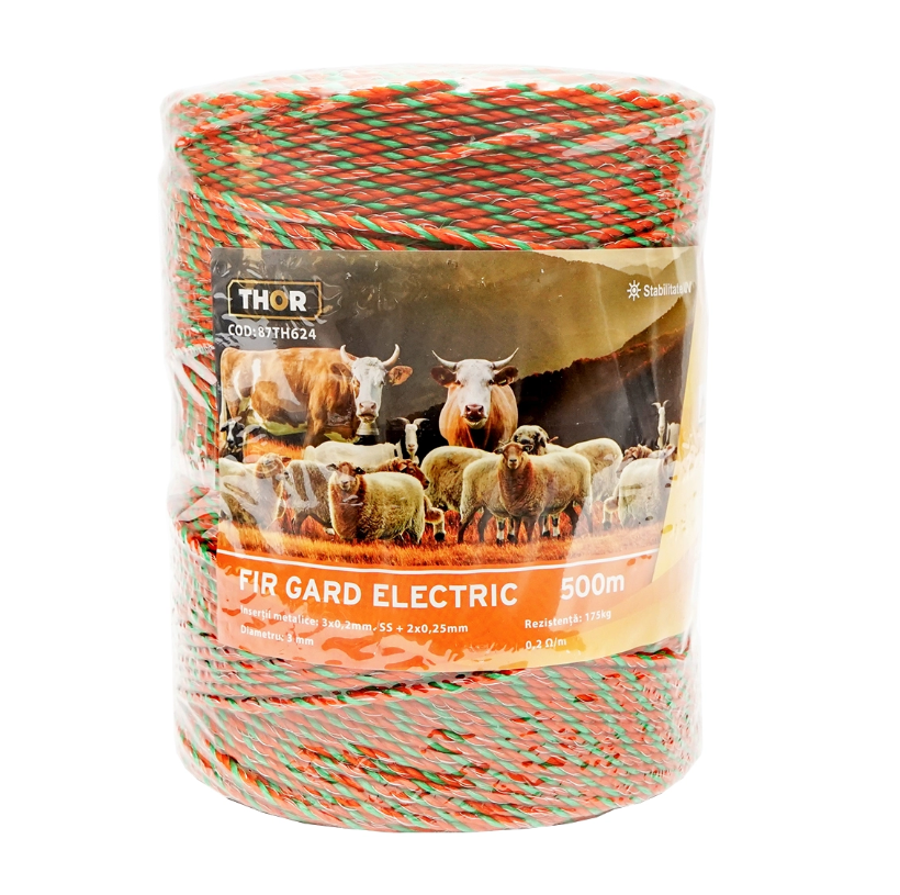 500 verde rosu-1 Rola fir portocaliu-verde fi 3mm insertie metalica 3x0.2mm 500M - imagine 1