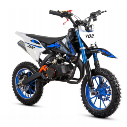 Mini Cross XTR 702, 50cc, 2 timpi, pornire sfoara, roti 10 inch, culoare negru/albastru