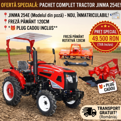 Pachet Tractor JINMA 254E + freza 120cm + plug 2 trupite